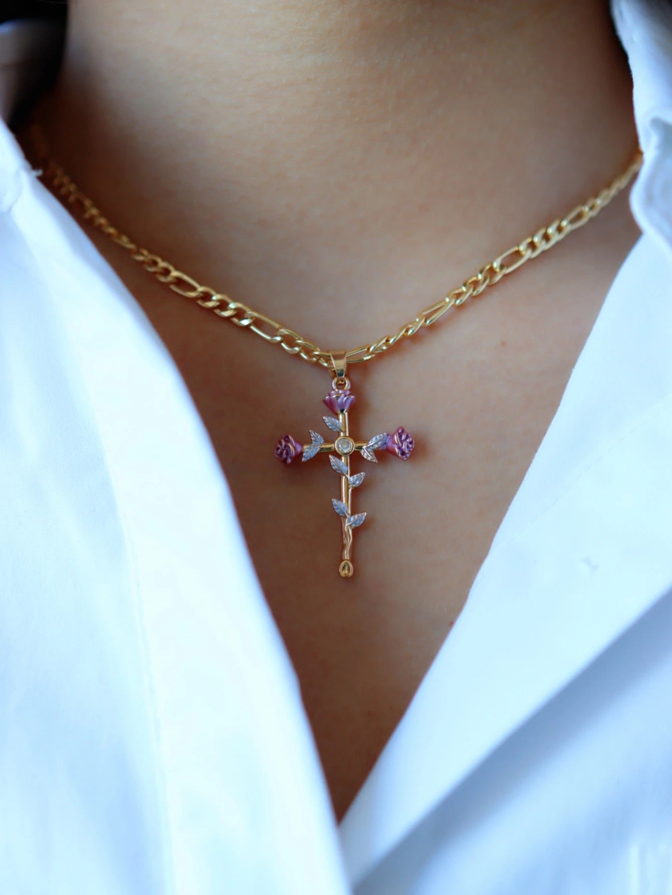 Eternal Bloom Rose Cross Necklace