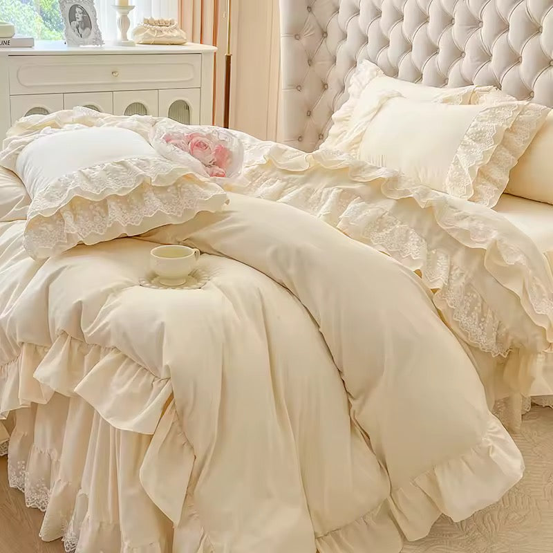 Beige French Princess Lace Bedding set