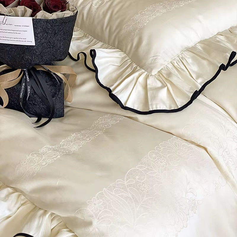 Satin Noir Ruffle Bedding Set