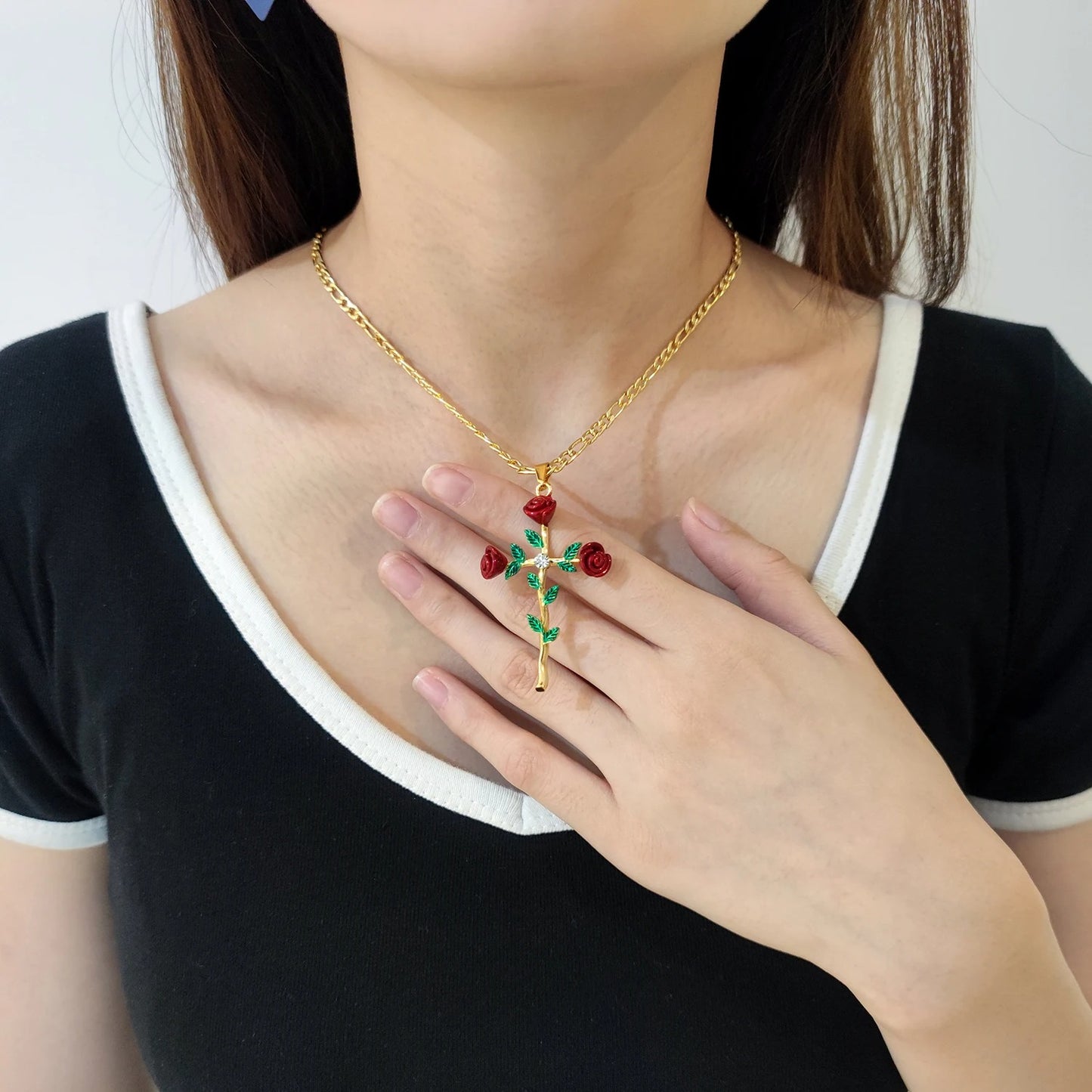 Eternal Bloom Rose Cross Necklace