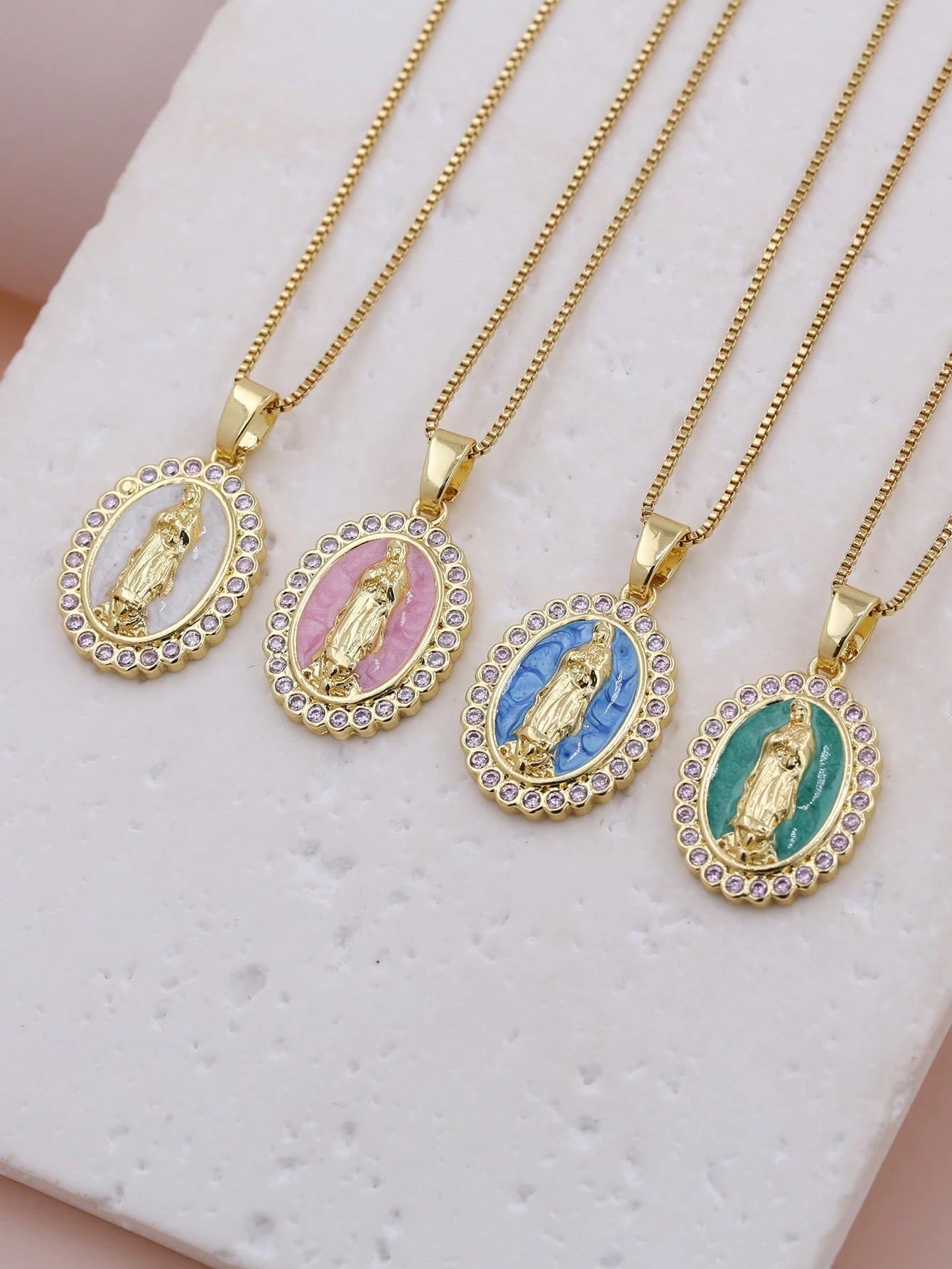 Virgin Mary Enamel Necklace
