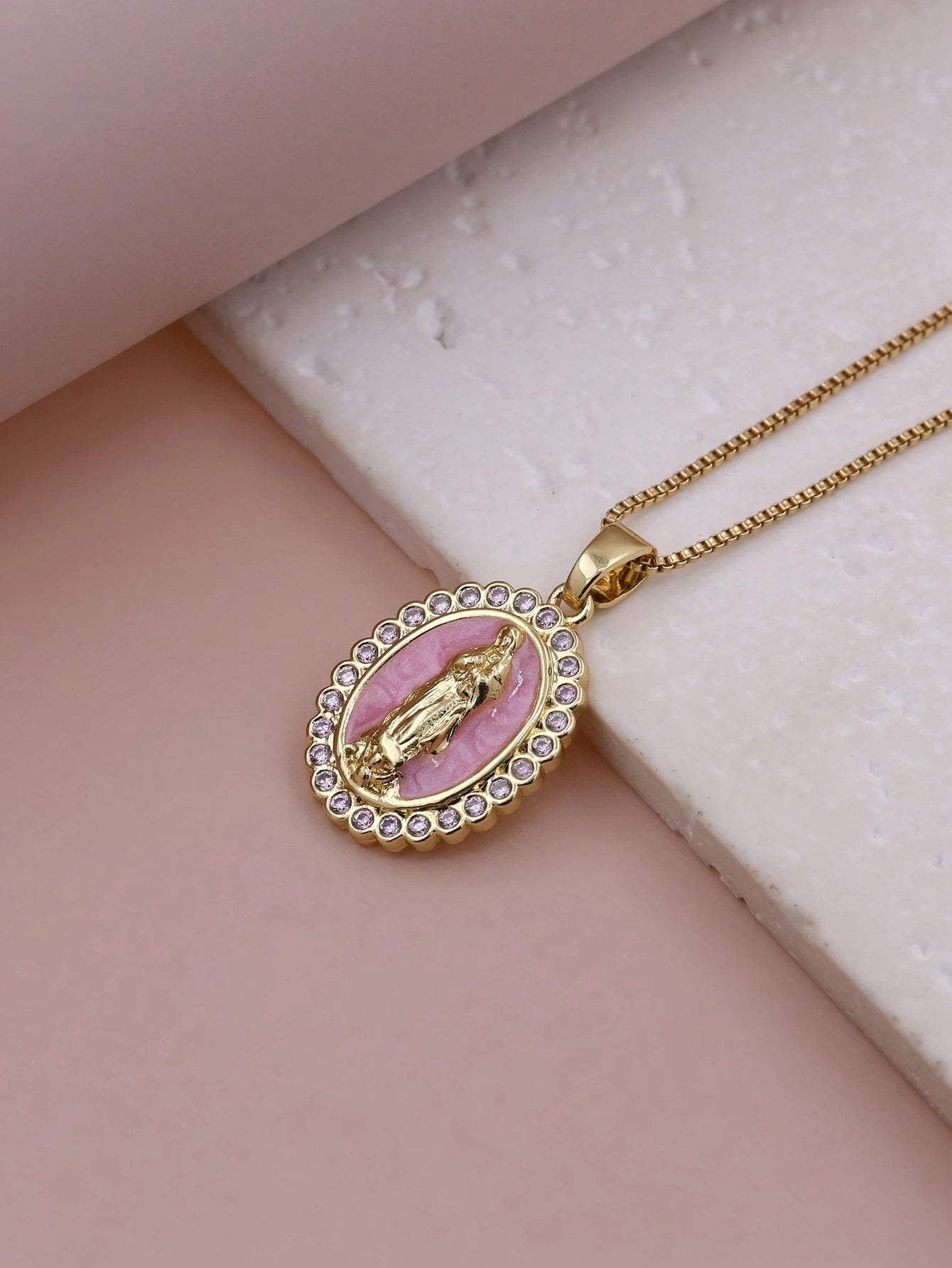 Virgin Mary Enamel Necklace