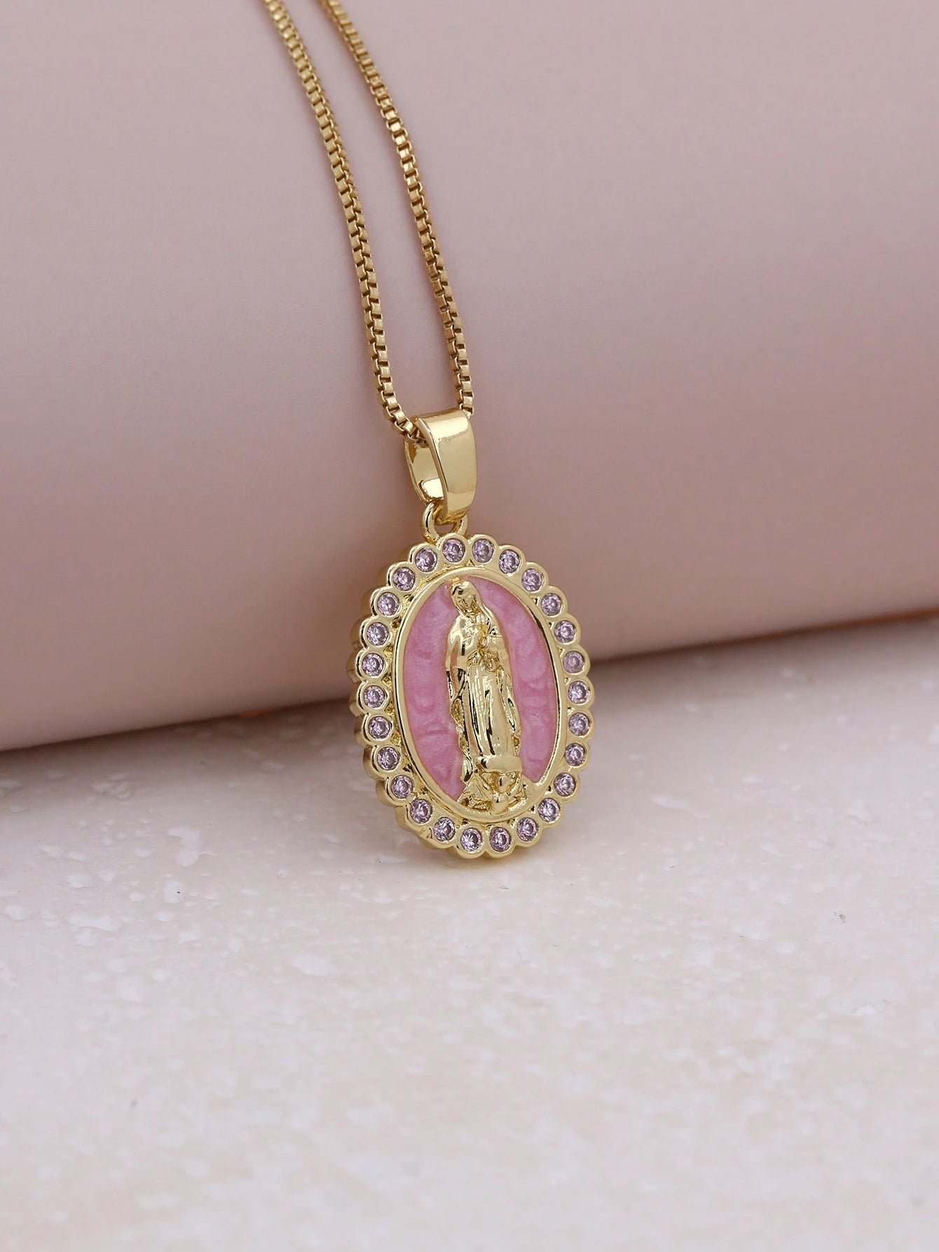 Virgin Mary Enamel Necklace