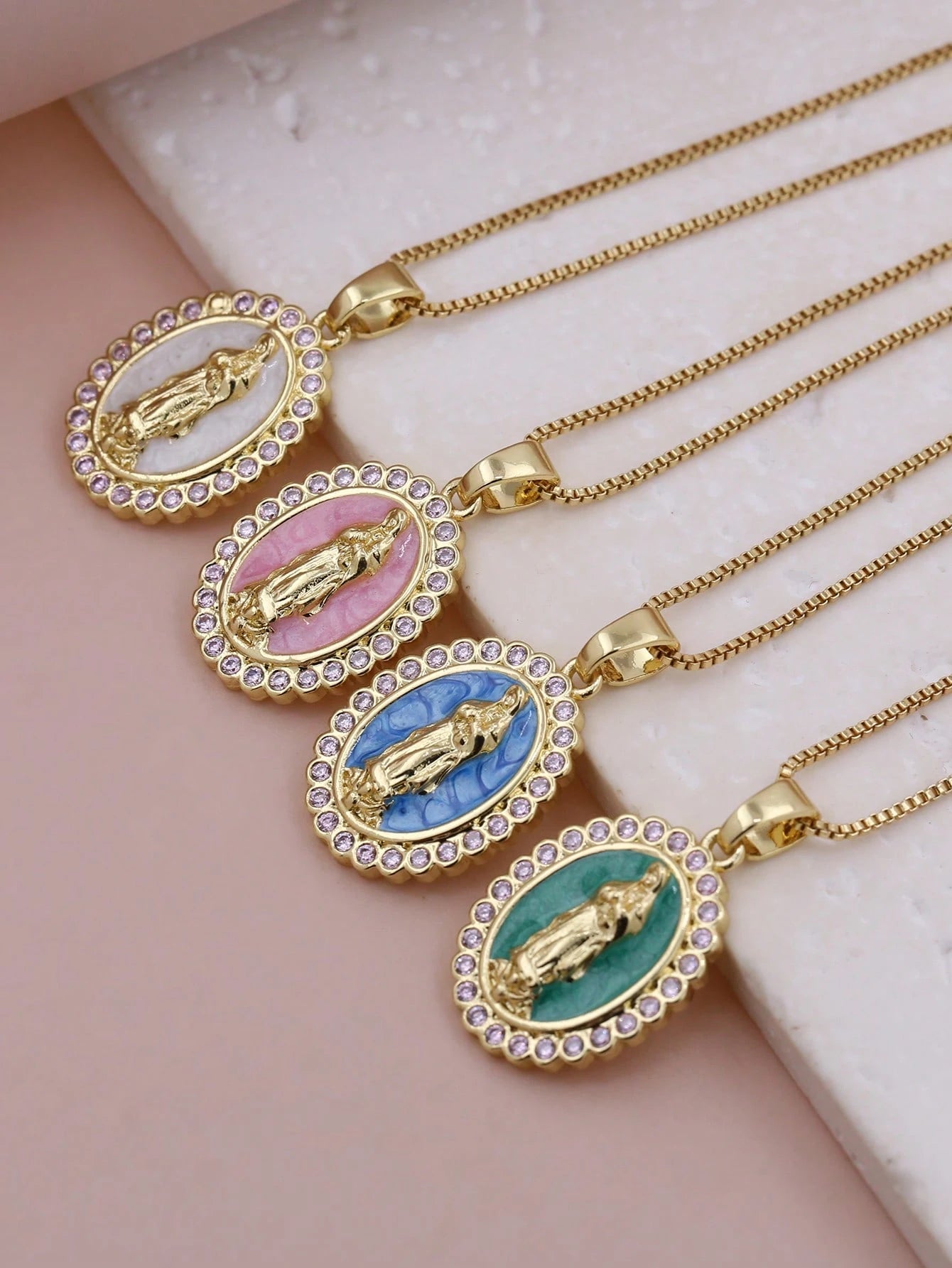 Virgin Mary Enamel Necklace