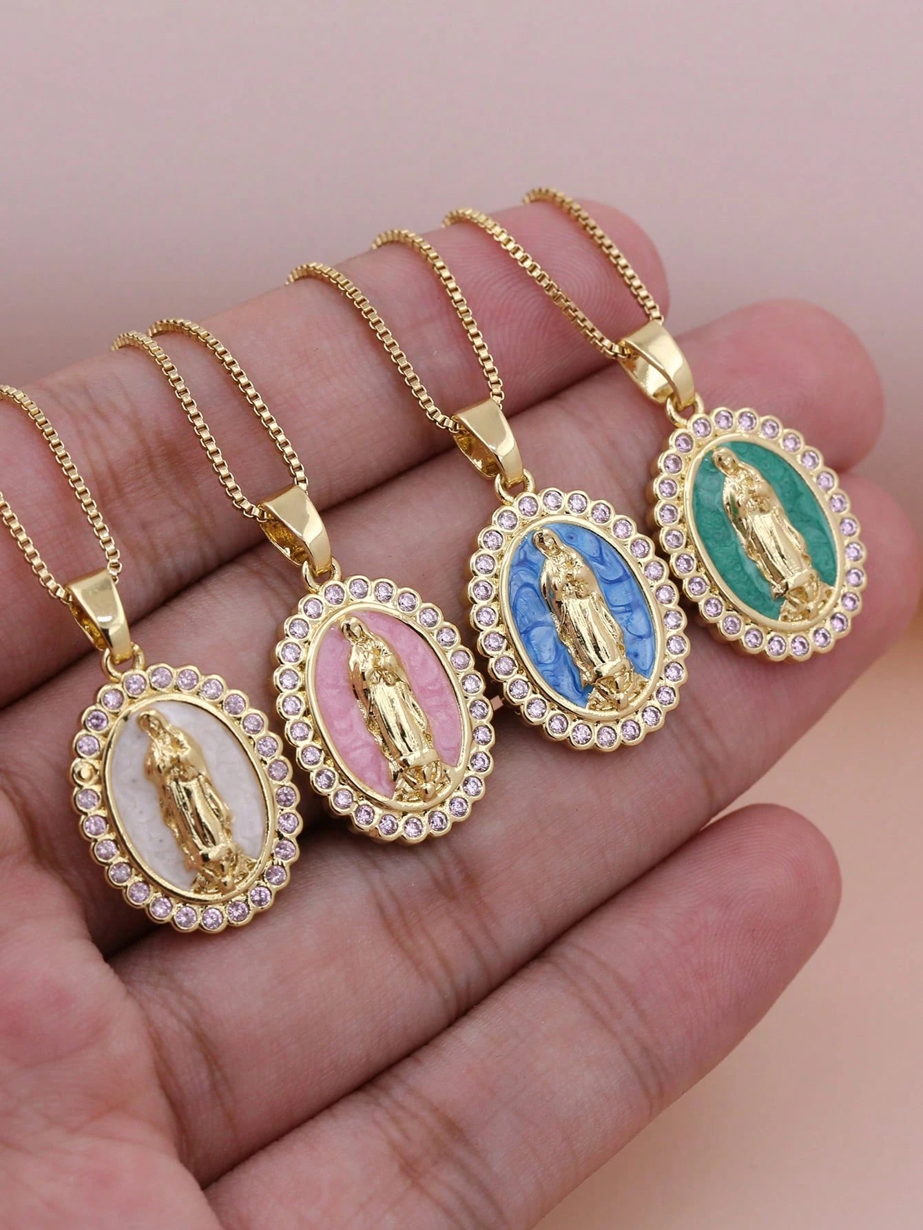 Virgin Mary Enamel Necklace