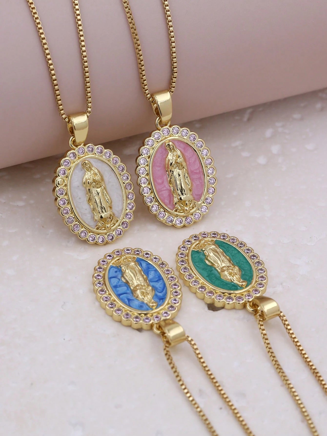 Virgin Mary Enamel Necklace