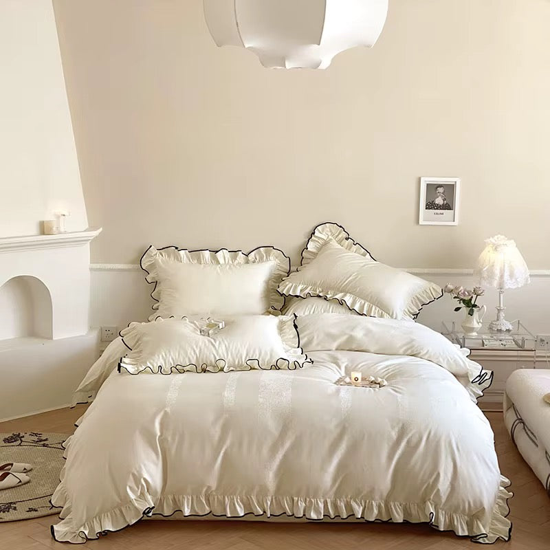 Satin Noir Ruffle Bedding Set