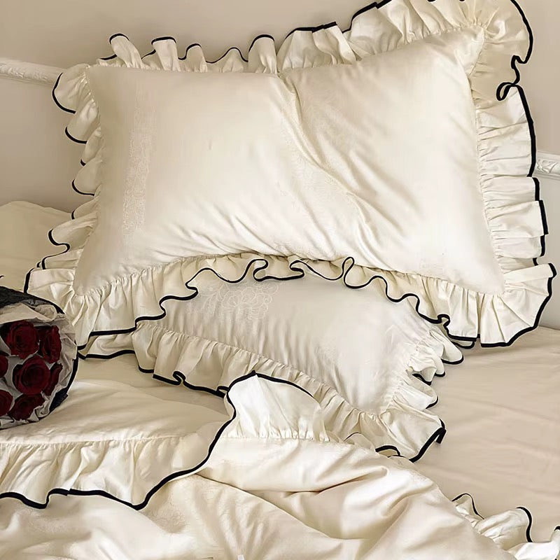 Satin Noir Ruffle Bedding Set