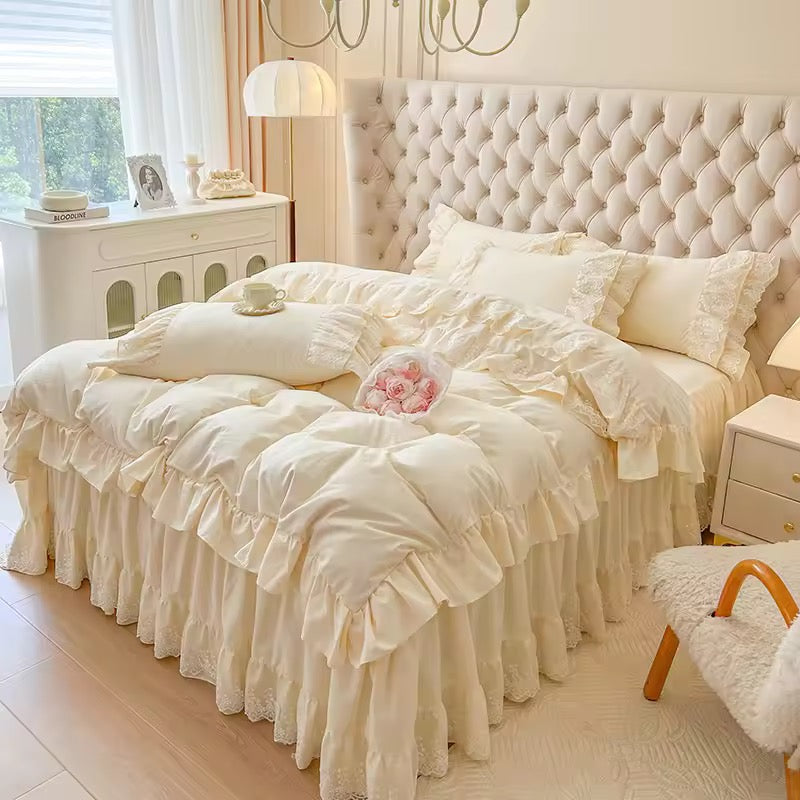 Beige French Princess Lace Bedding set