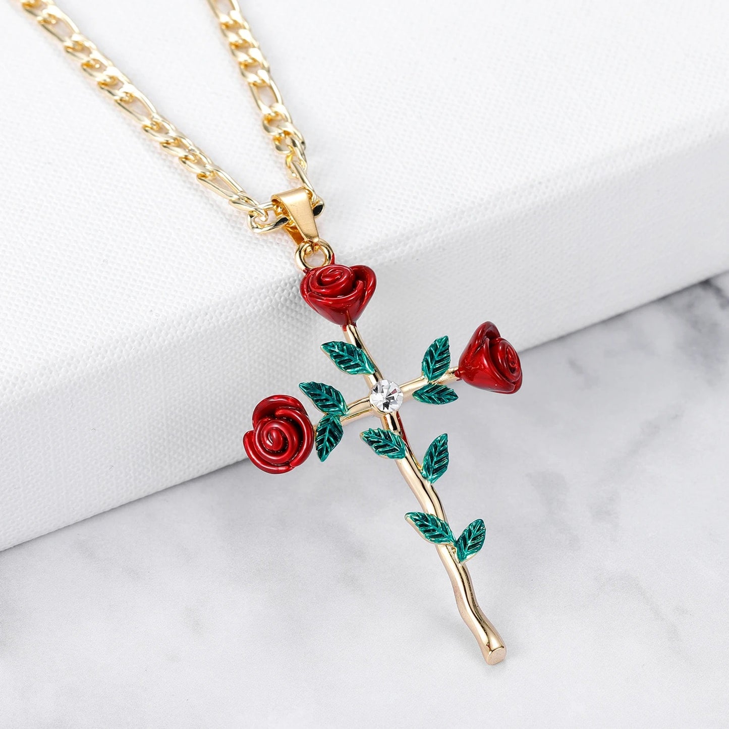 Eternal Bloom Rose Cross Necklace