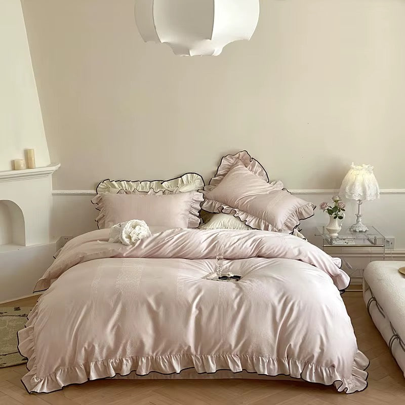 Satin Noir Ruffle Bedding Set