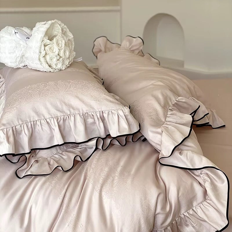 Satin Noir Ruffle Bedding Set