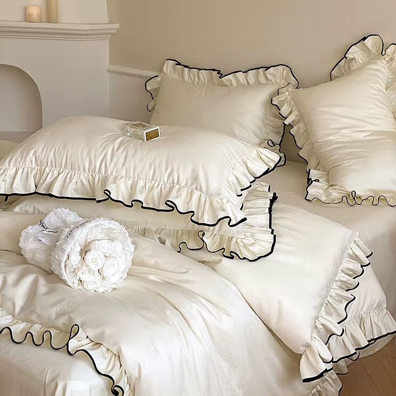 Satin Noir Ruffle Bedding Set