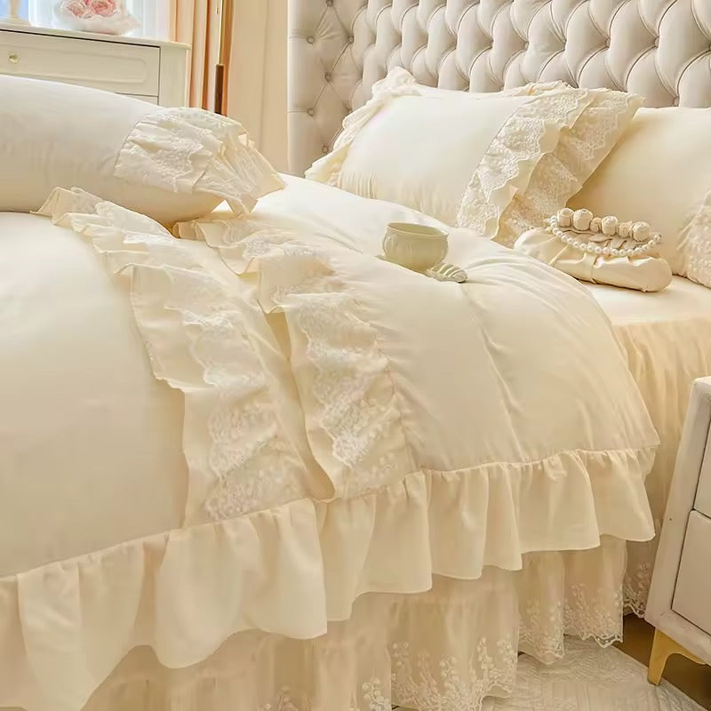 Beige French Princess Lace Bedding set