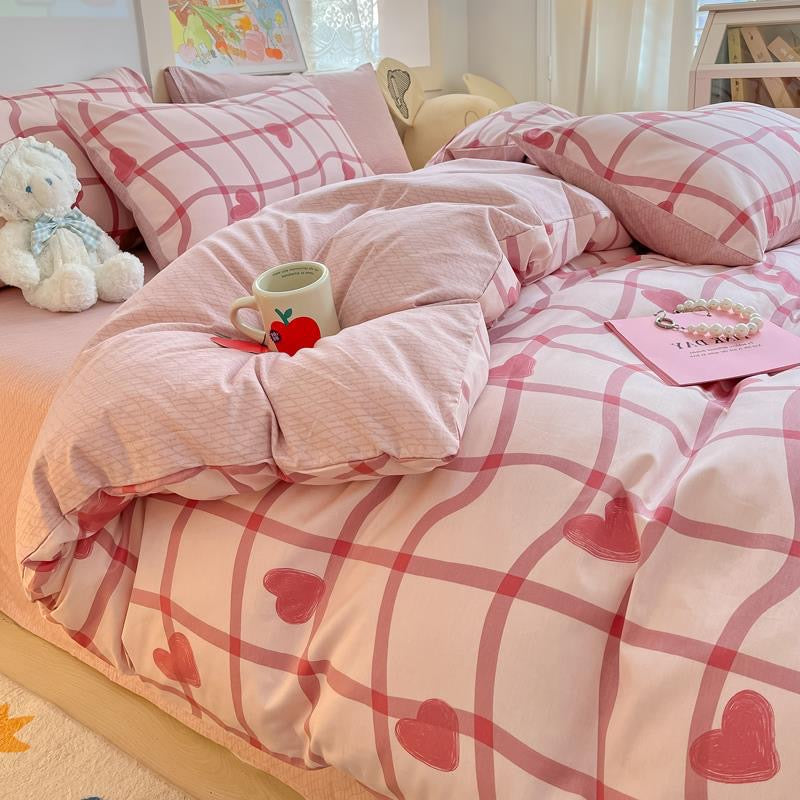 Sweetheart Grid Pink Bedding Set