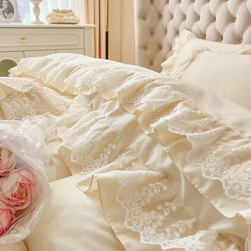 Beige French Princess Lace Bedding set