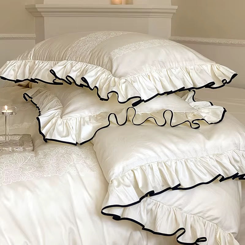 Satin Noir Ruffle Bedding Set