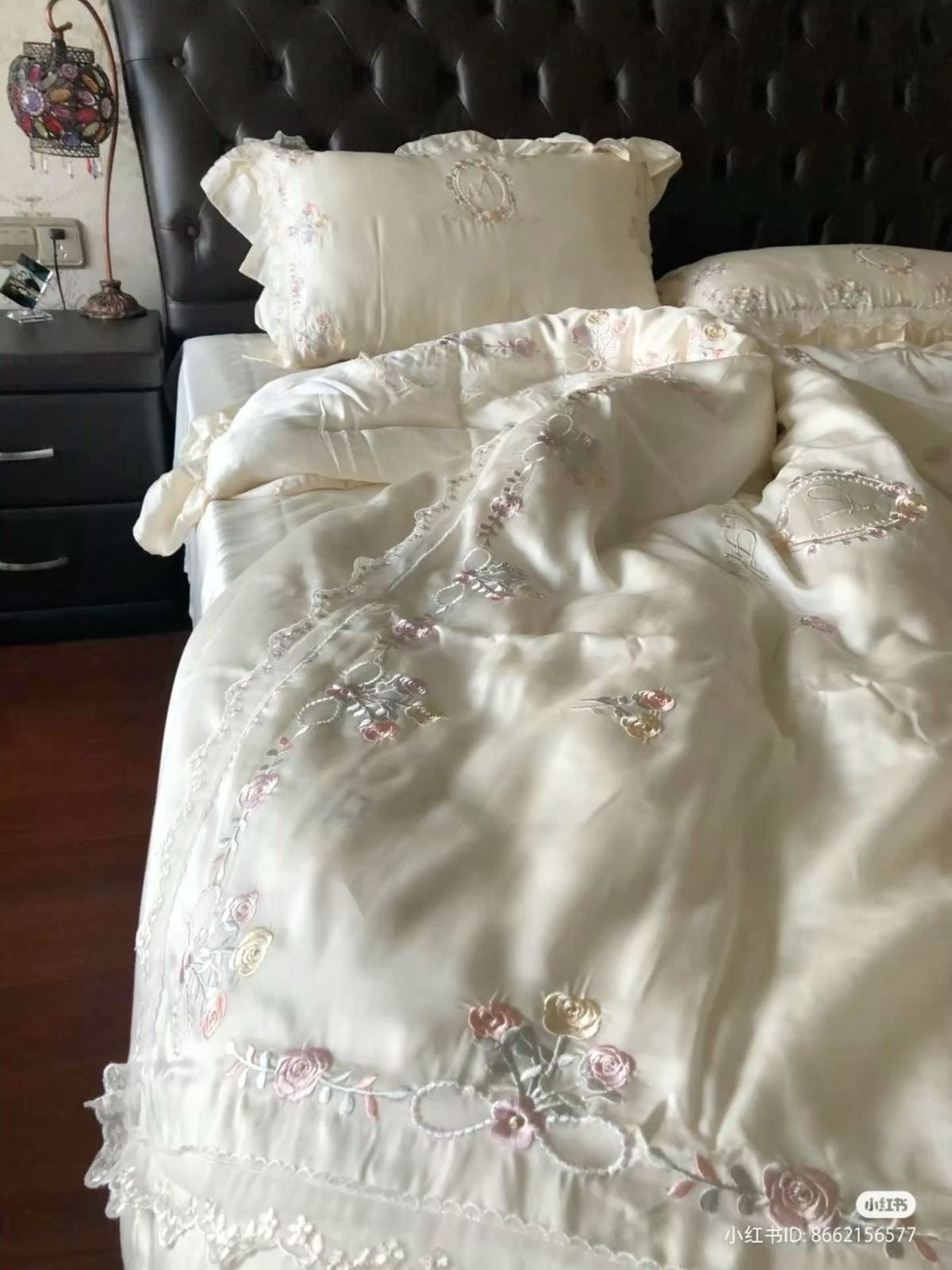 Vintage Rose Garden Embroidered Satin Bedding Set