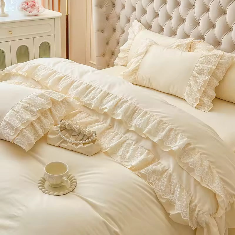 Beige French Princess Lace Bedding set