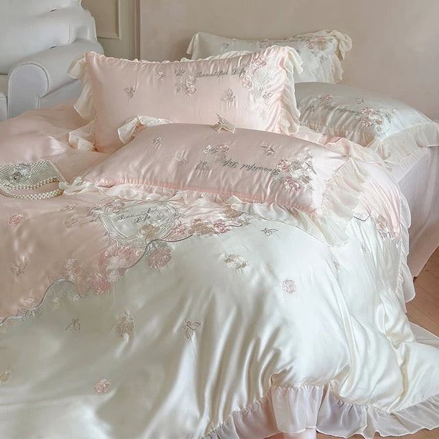 Blush Whispers Embroidered Bedding Set