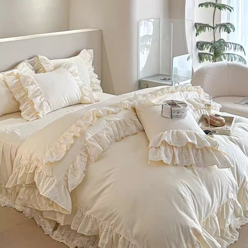 Beige French Princess Lace Bedding set