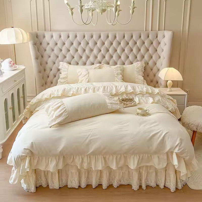 Beige French Princess Lace Bedding set