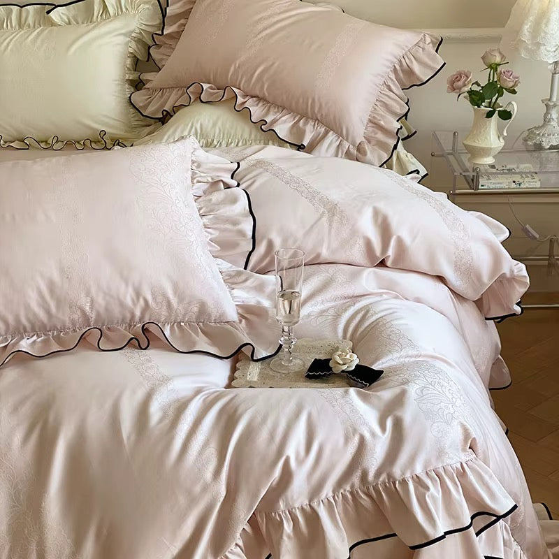 Satin Noir Ruffle Bedding Set