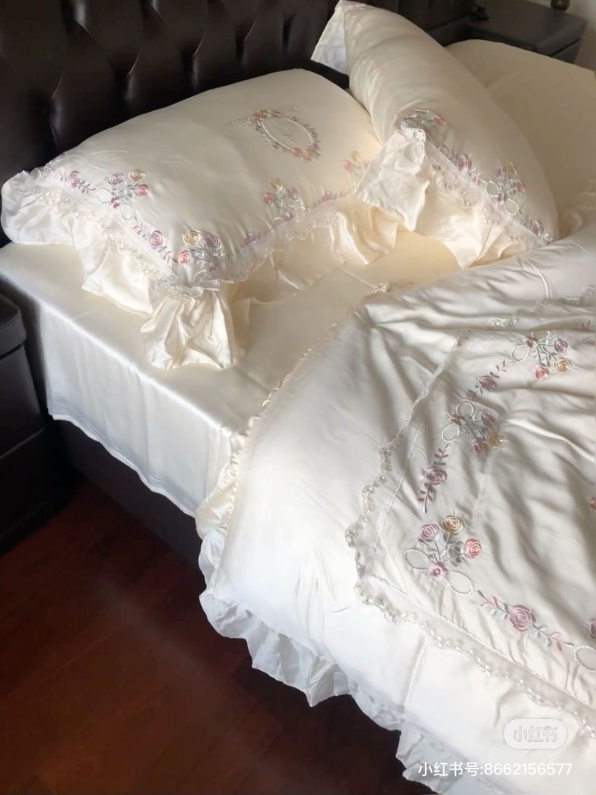 Vintage Rose Garden Embroidered Satin Bedding Set