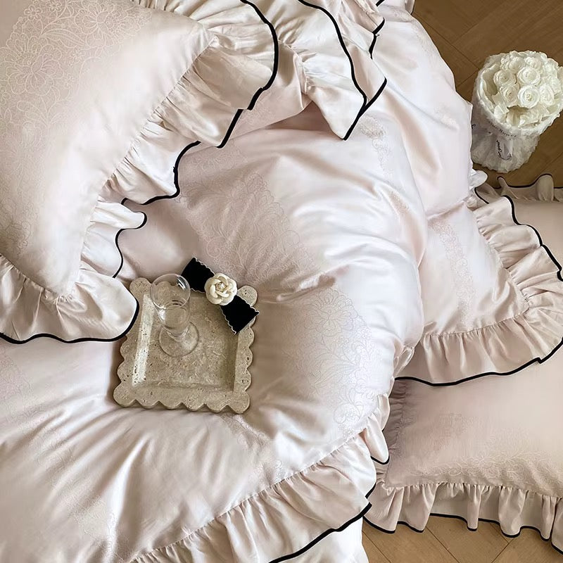 Satin Noir Ruffle Bedding Set