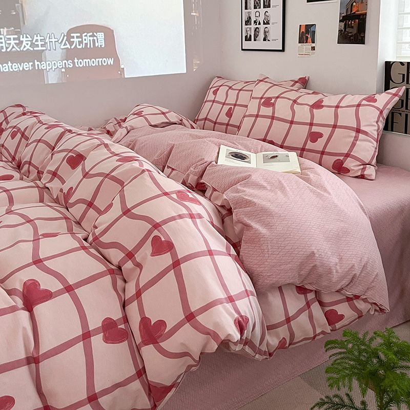 Sweetheart Grid Pink Bedding Set