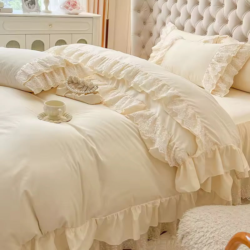 Beige French Princess Lace Bedding set