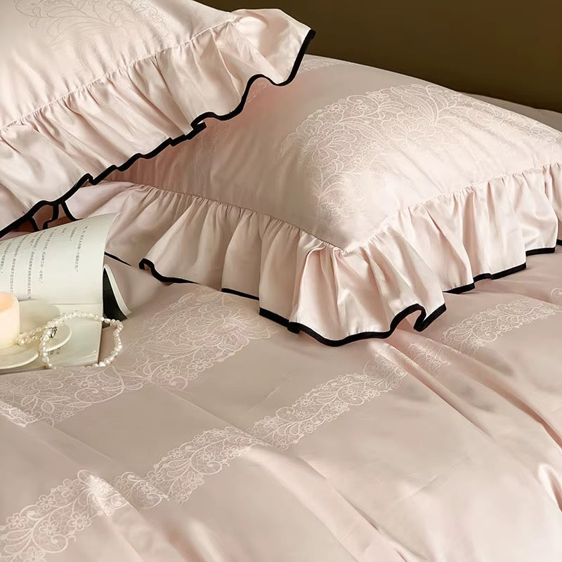 Satin Noir Ruffle Bedding Set