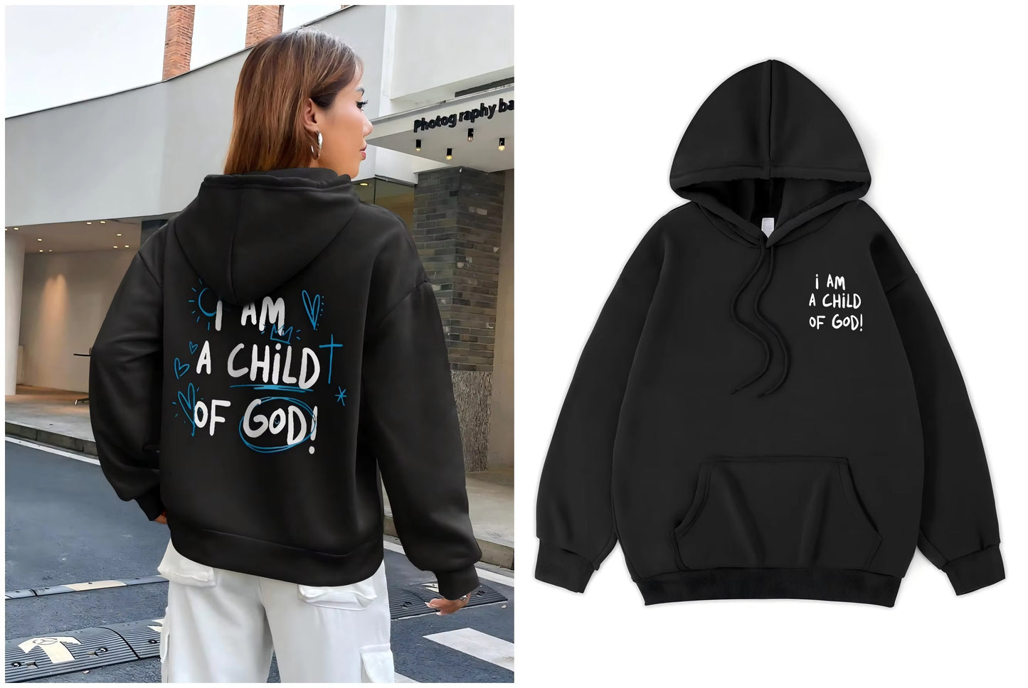 “I Am a Child of God” Black Oversized Hoodie