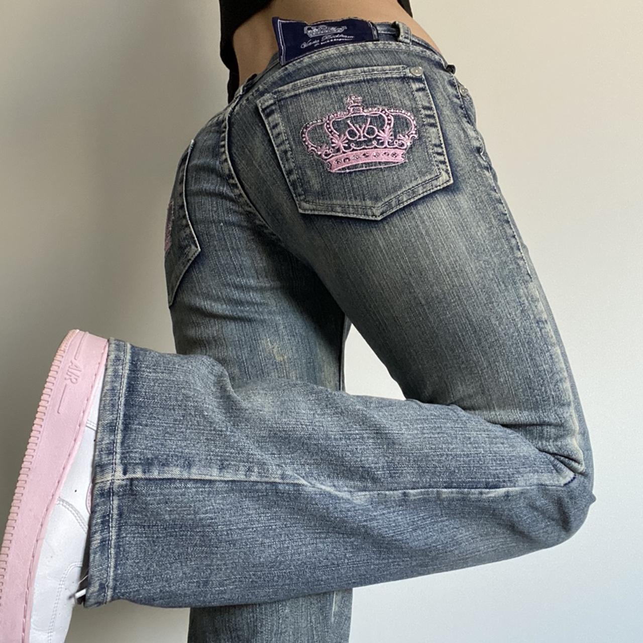 Crown Embroidery Pockets Jeans