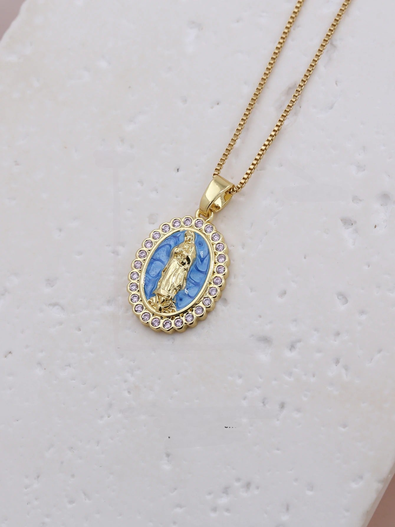 Virgin Mary Enamel Necklace