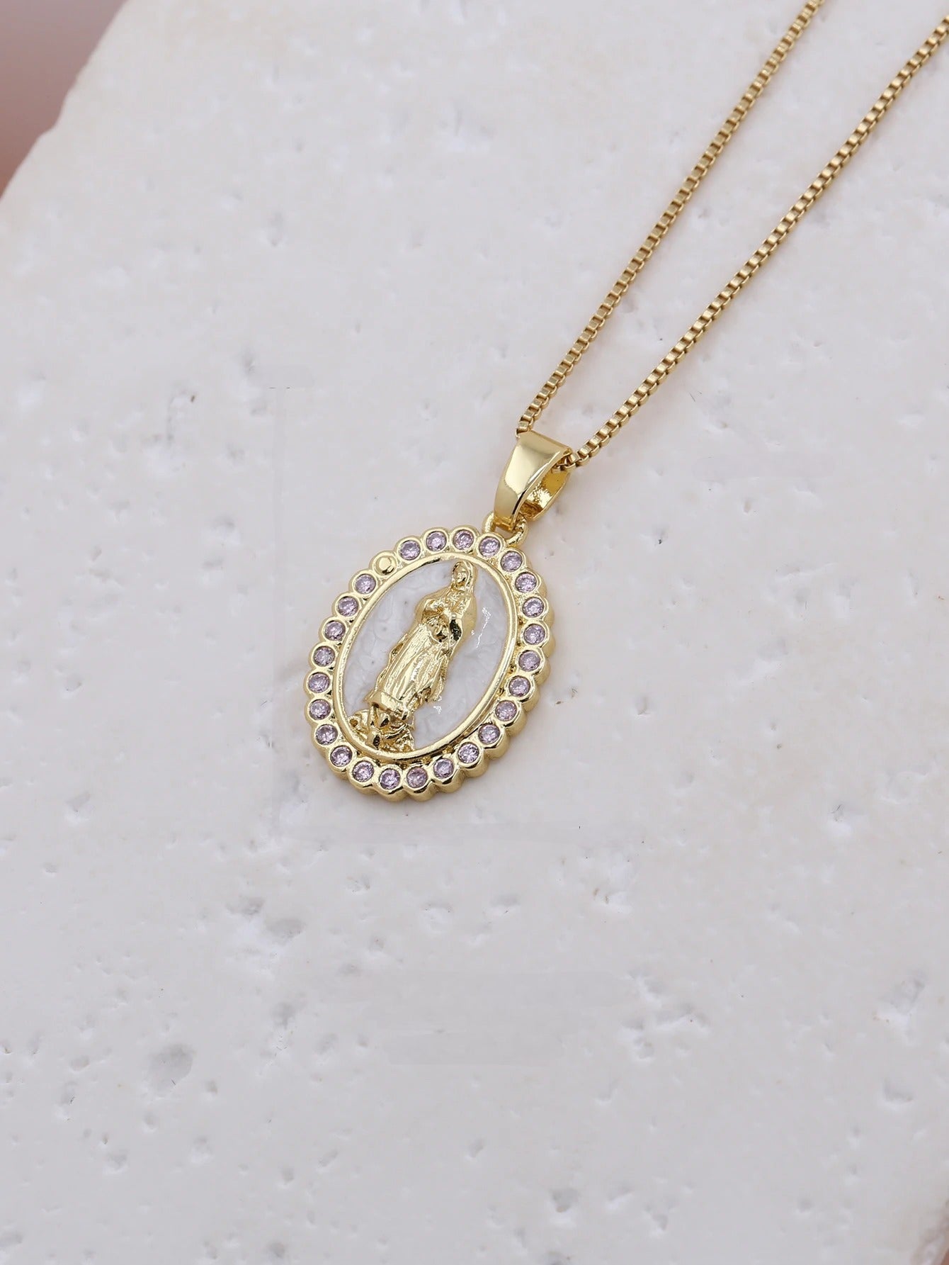 Virgin Mary Enamel Necklace