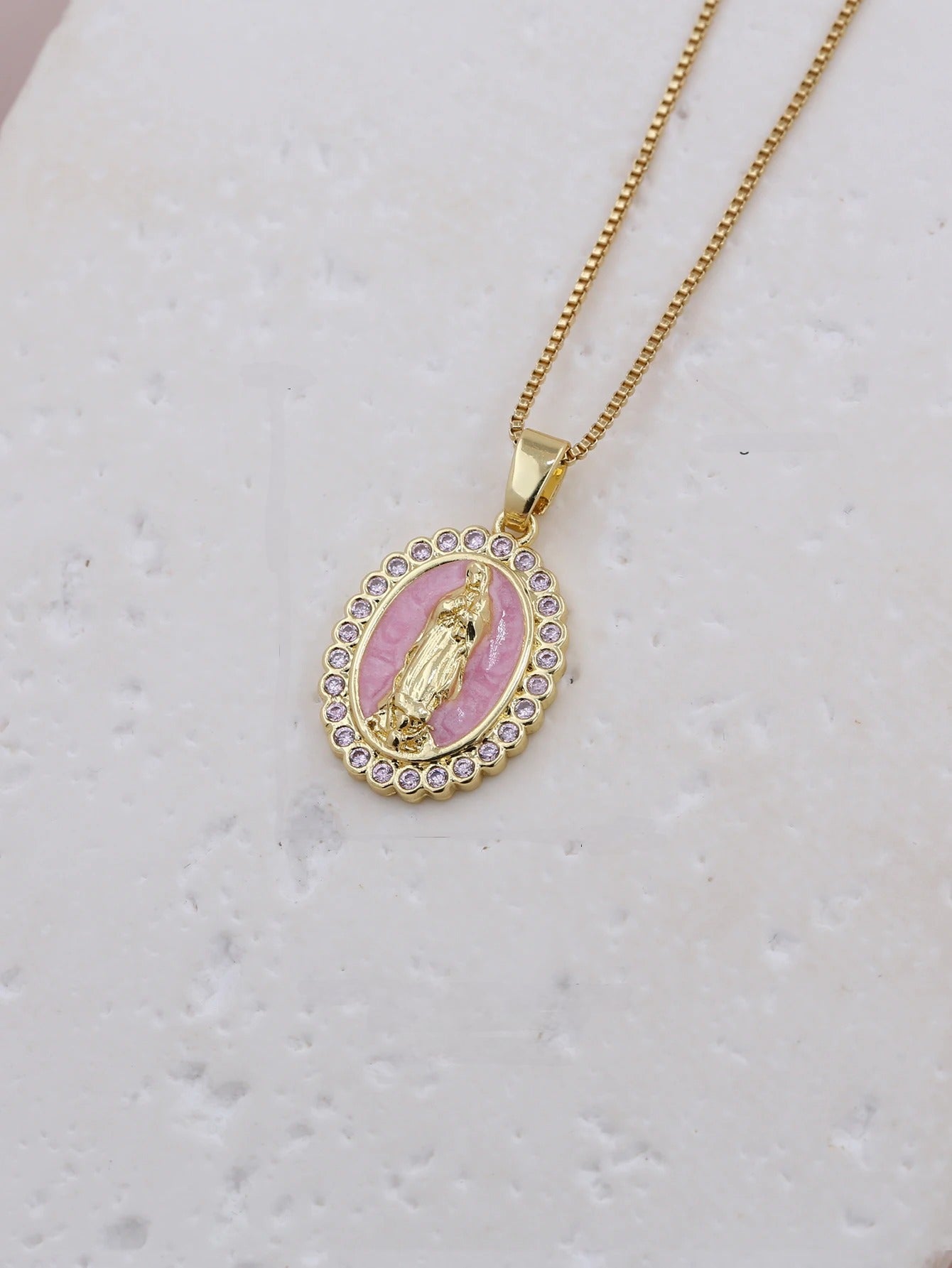 Virgin Mary Enamel Necklace