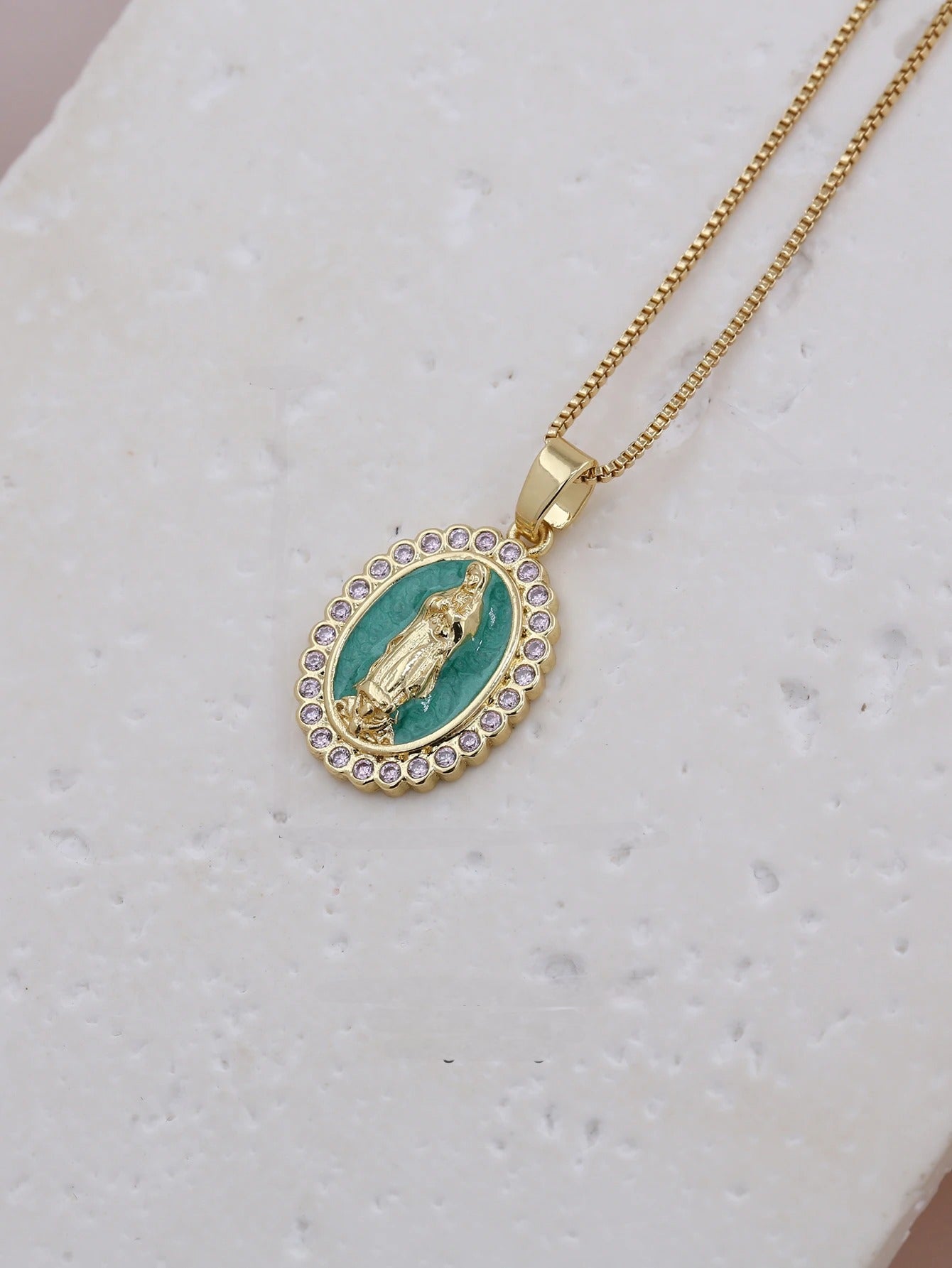 Virgin Mary Enamel Necklace