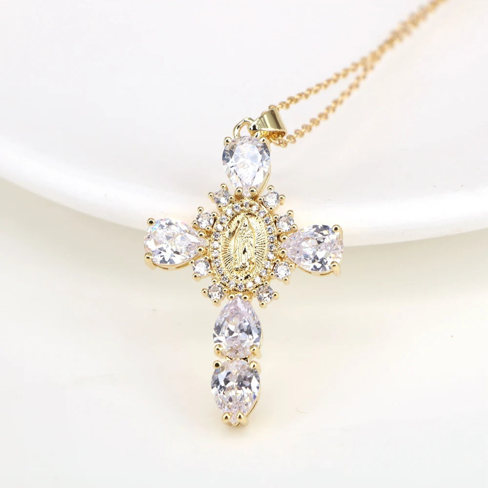 Divine Mercy Gold Cross Necklace