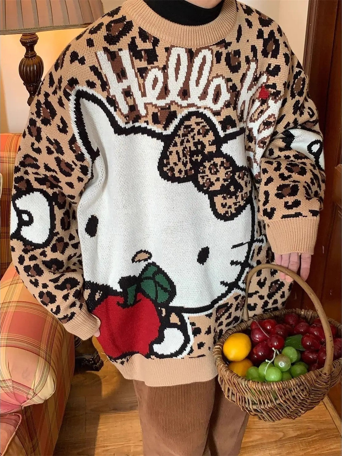 Hello Kitty Leopard Print Knit Sweater