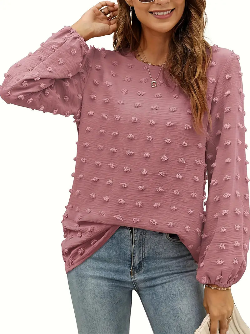 Blouse texturée unie à pois suisses