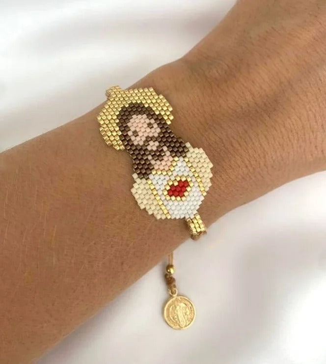 Sacred Heart Of Jesus Miyuki Beaded Bracelet