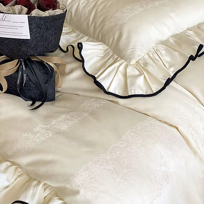 Satin Noir Ruffle Bedding Set