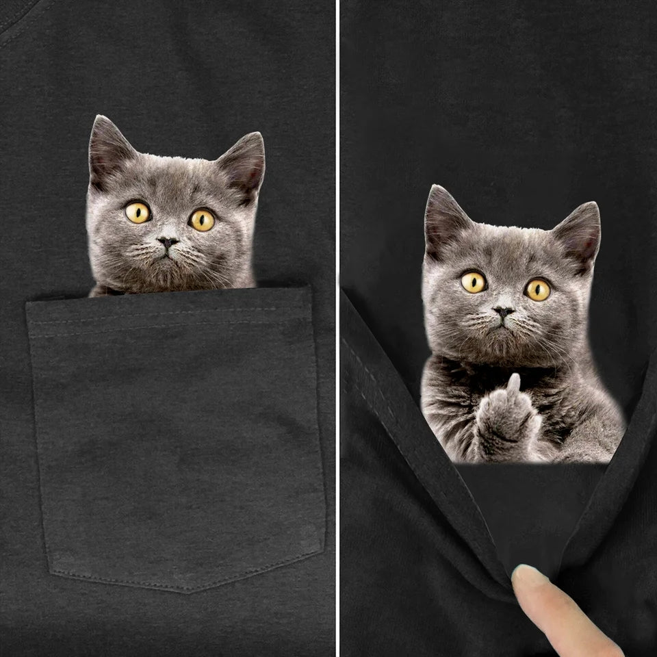 Middle Finger Cat in Pocket Shirt