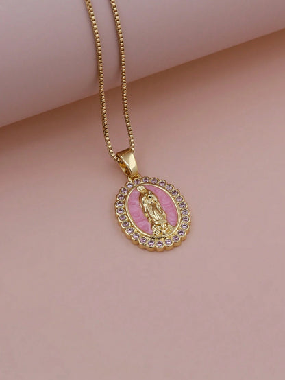 Virgin Mary Enamel Necklace