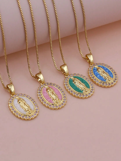 Virgin Mary Enamel Necklace