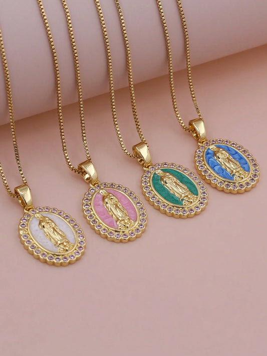 Virgin Mary Enamel Necklace