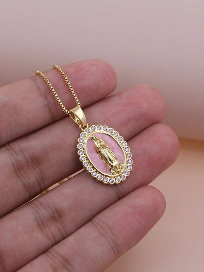 Virgin Mary Enamel Necklace
