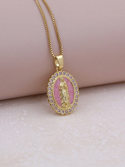 Virgin Mary Enamel Necklace