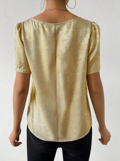 Golden Asymmetric Fold Neckline Blouse